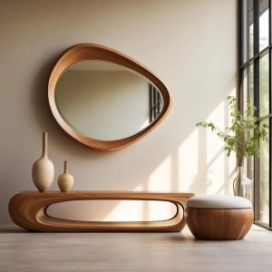 Bộ Gương Organic & Kệ Console Gỗ Cong Nghệ Thuật