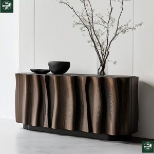 Tủ Console Gợn Sóng Gỗ Óc Chó Phong Cách Wabi Sabi Hiện Đại