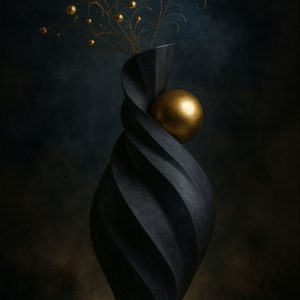 Sculptural Twisted Gold Sphere Vase